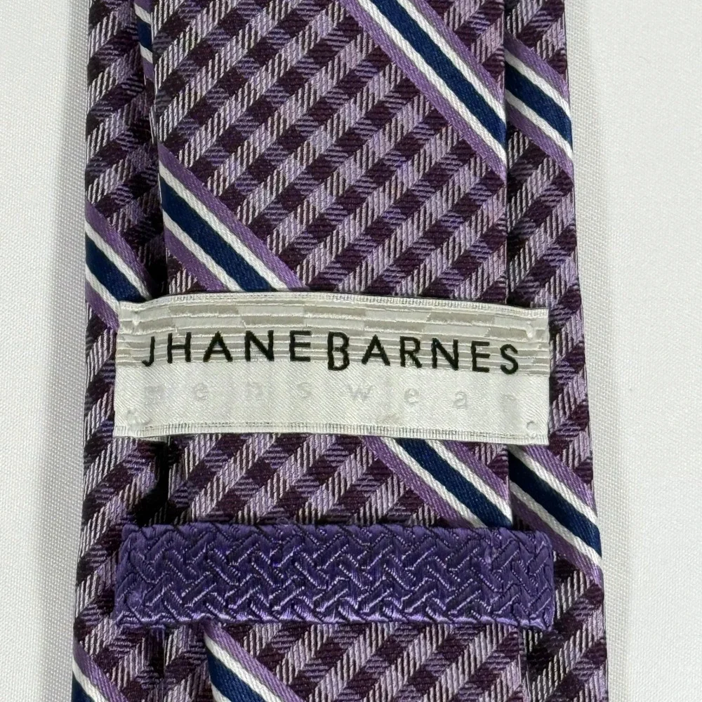 Jhane Barnes Necktie Mens Purple Geometric Striped 100% Silk Classic Tie